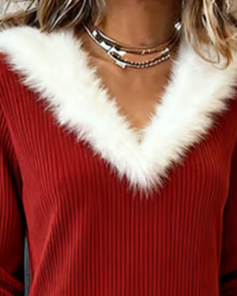 V-Neck Long-Sleeved Dress