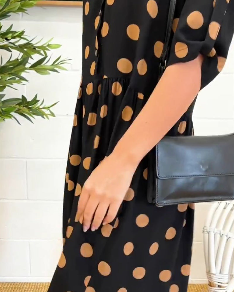 Buttoned polka dot print dress
