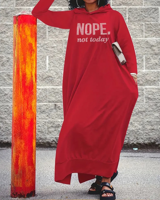 Letter-Printed Maxi Hoodie Dress