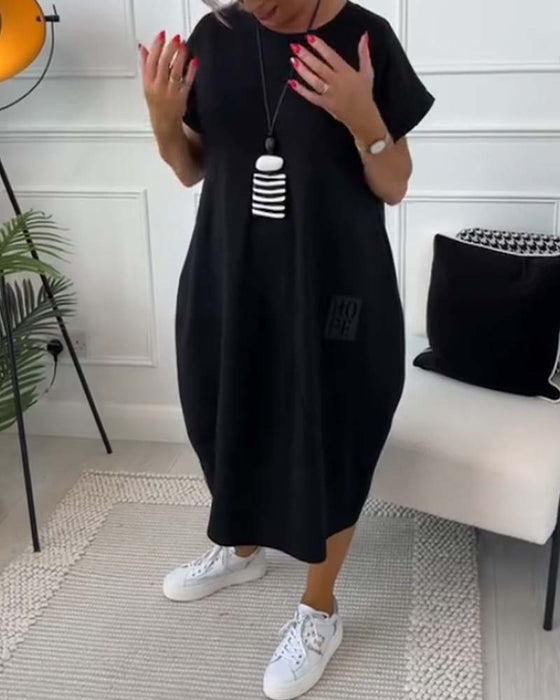 Simple letter print short sleeve casual dress