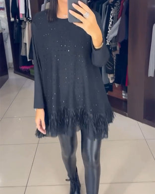 Fashionable Rhinestone Hem Blouses