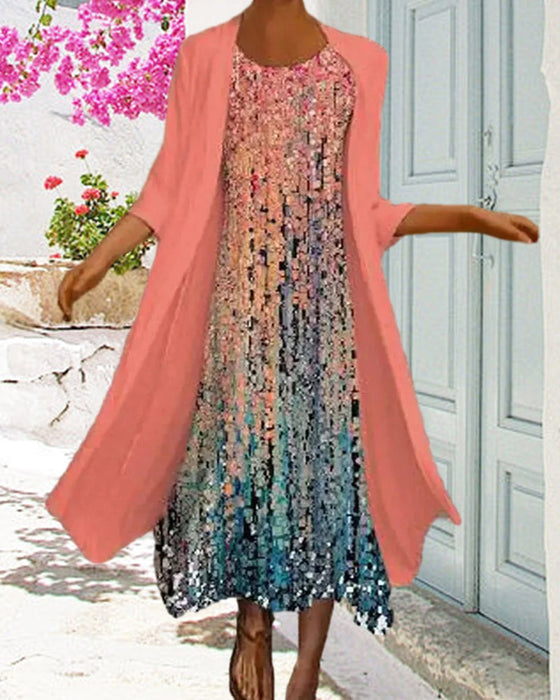 Elegant colorful round neck printed dress