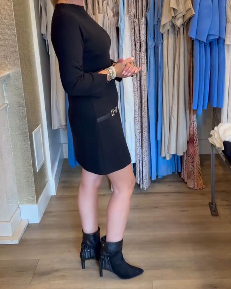 Long-Sleeved Solid Color Straight Dress