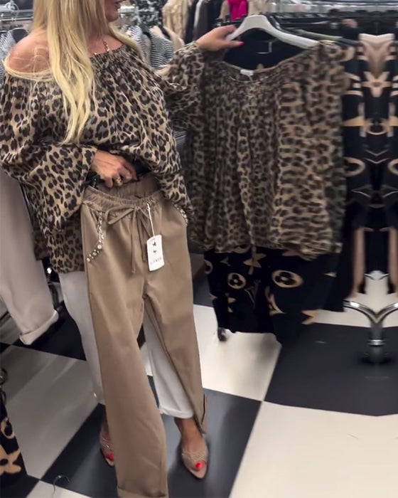 One shoulder leopard print fashionable blouse