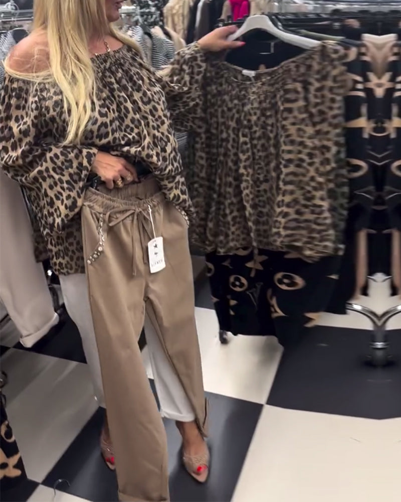 One shoulder leopard print fashionable blouse