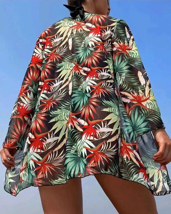 Sexy print bikini set with cover up