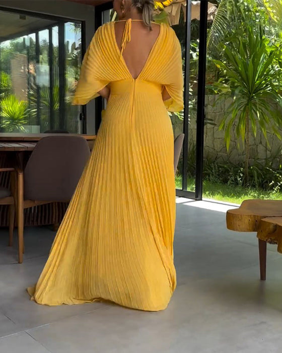 Pleated waist-cinching dress