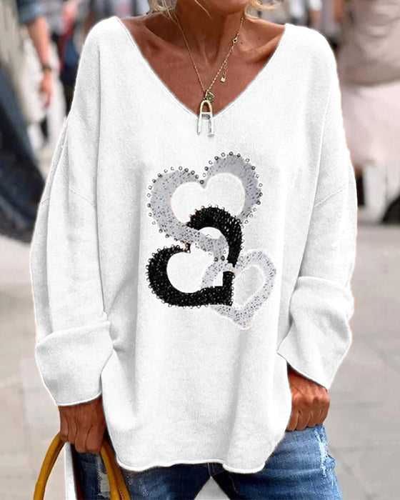 V Neck Heart Printed Top