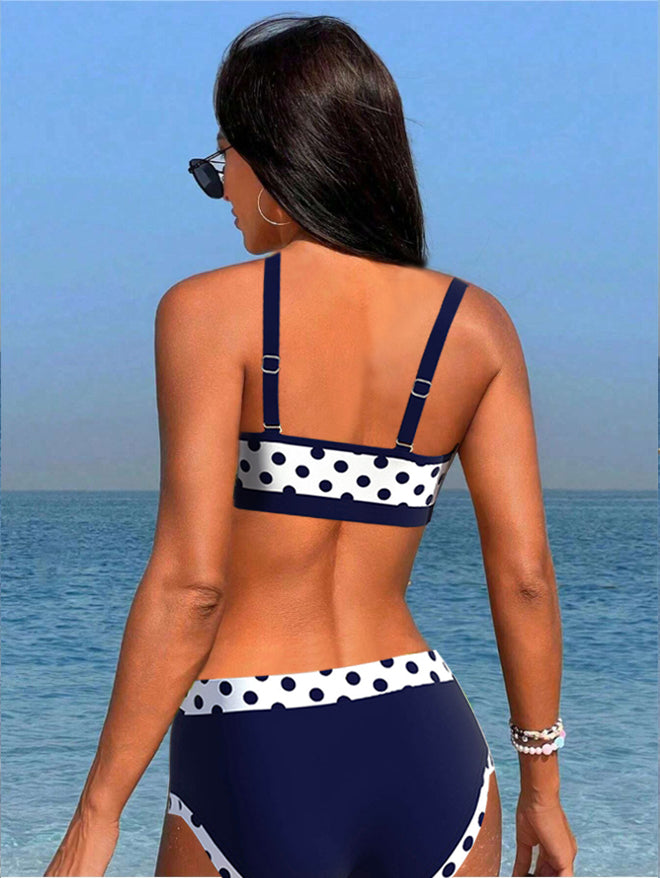 High Waist Patchwork Polka Dot Bikinis