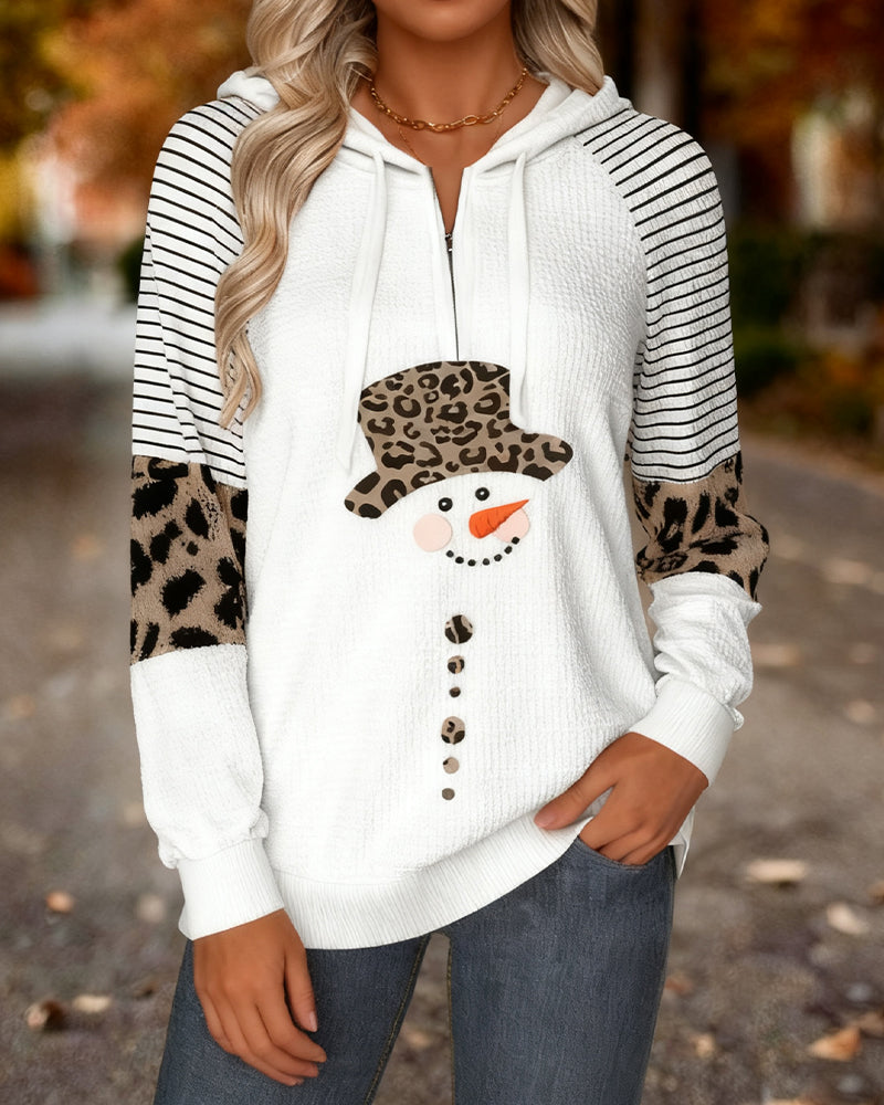 Long-Sleeved Textured Striped Hooded