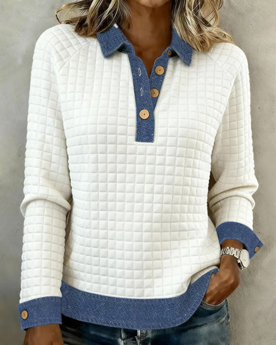 Colorblock Patchwork Fashionable Lapel Sweatshirt