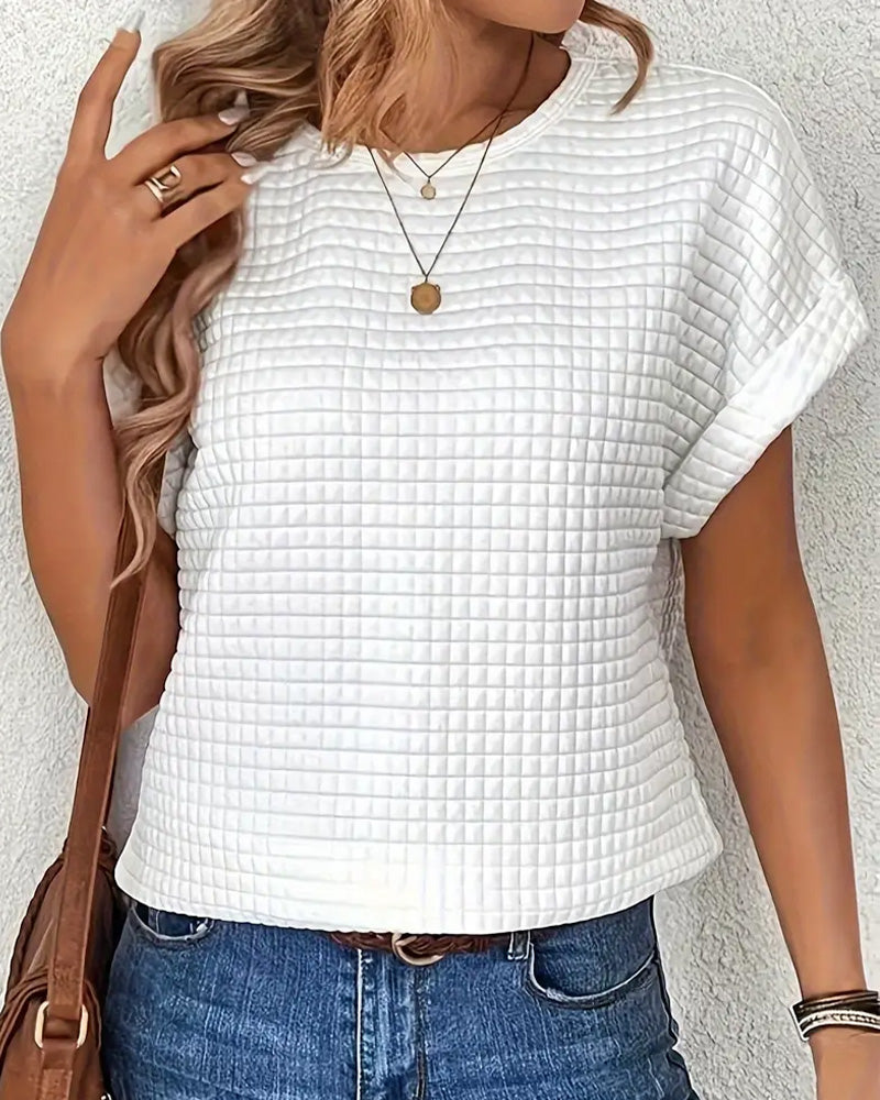 Round Neck Solid Color Bat Sleeve T-Shirt