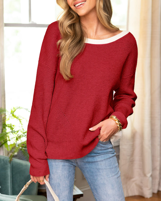 Contrast Color Round Neck Fashionable Jumper