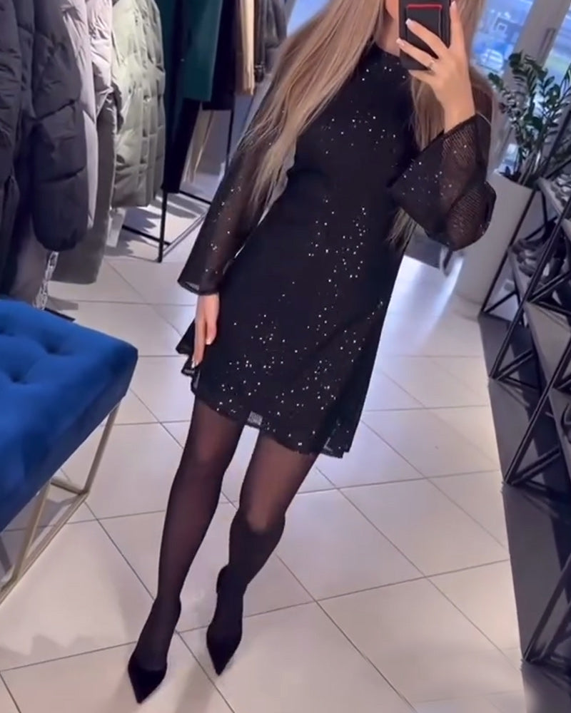 Temperament Sequined Long-Sleeved Slim Dress