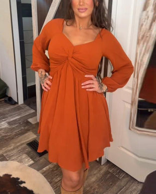 Twisted V-Neck Temperamental Dress