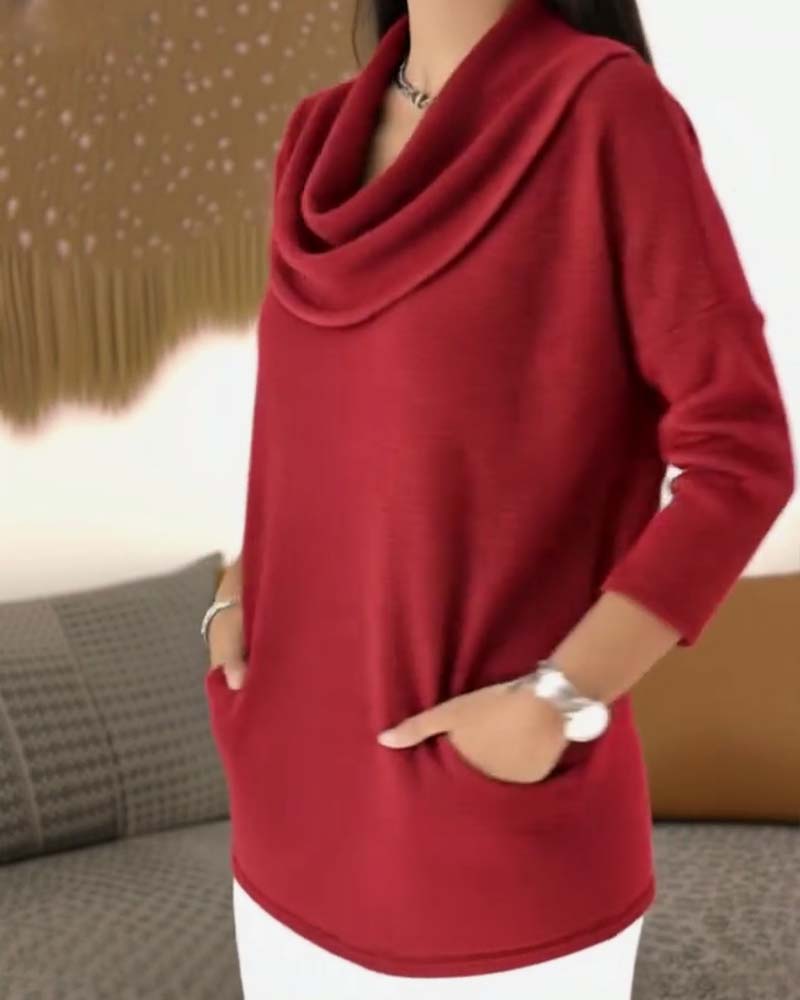 Cowl Neck Casual Long Sleeve Top