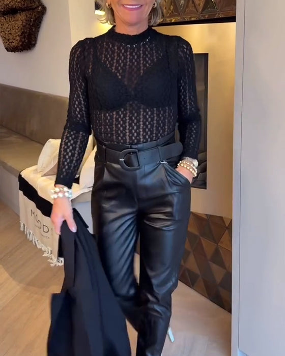 Hollow Out Stretchy Knit Top