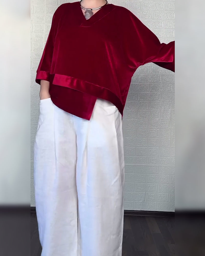 V-Neck Asymmetrical Hem Top
