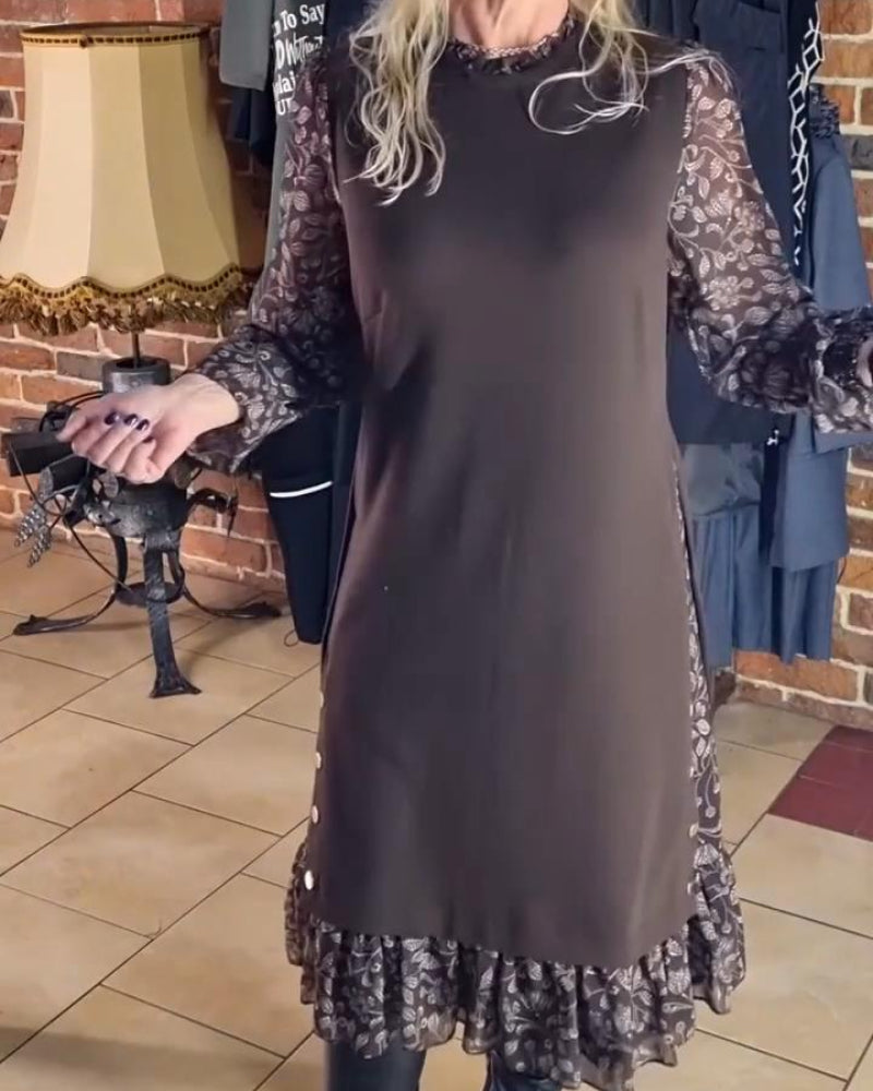 Round Neck Fake Two-Piece Dress