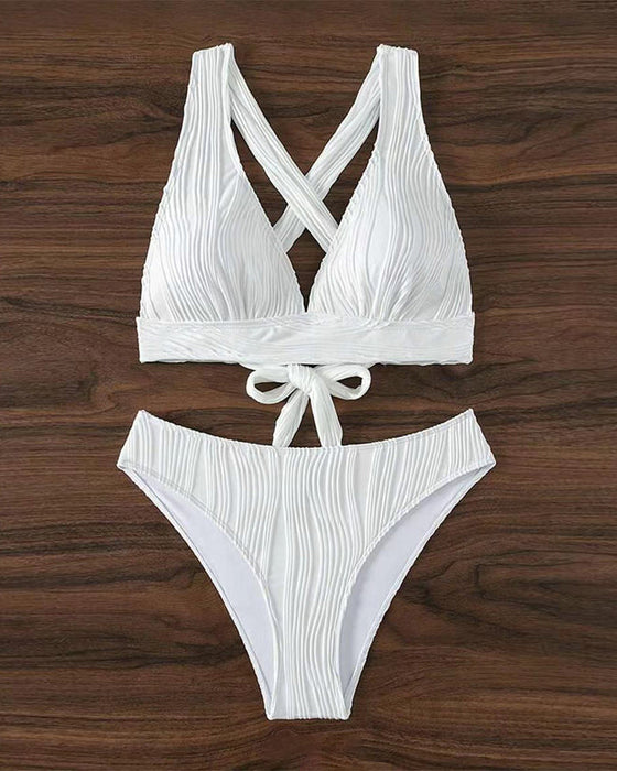 Solid color deep V sexy bikini