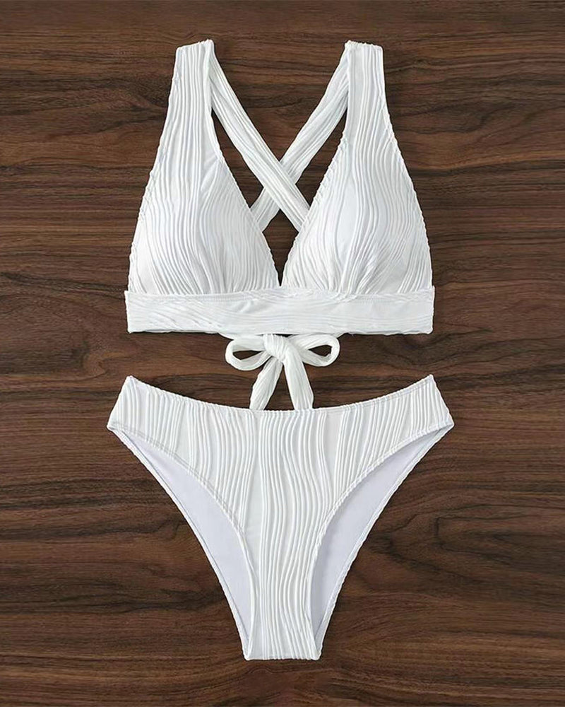 Solid color deep V sexy bikini
