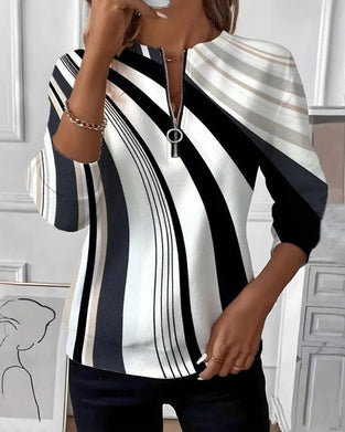 Casual Zipper Geometric Print T-Shirt