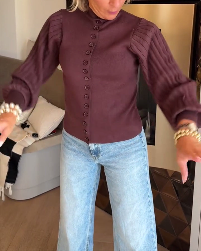 Long-Sleeved Button-Down Cardigan