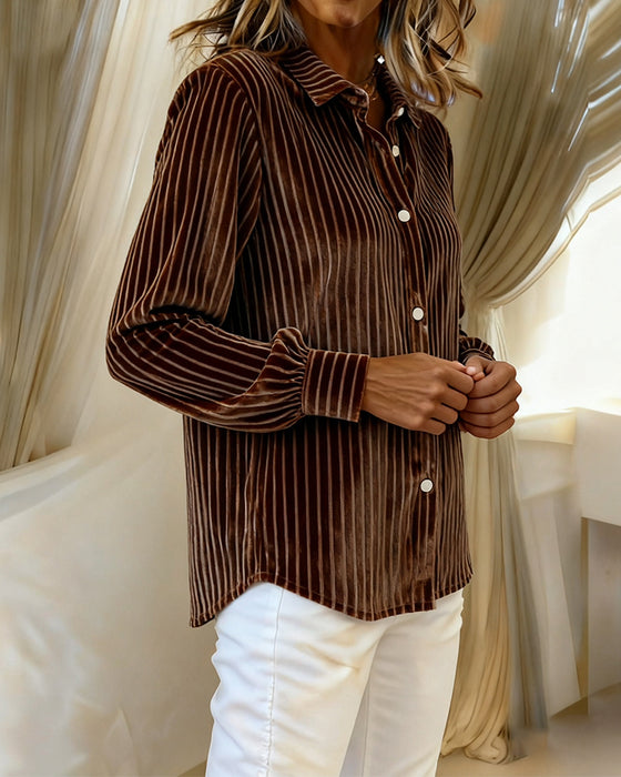 Retro Vertical Striped Long-Sleeved Blouses
