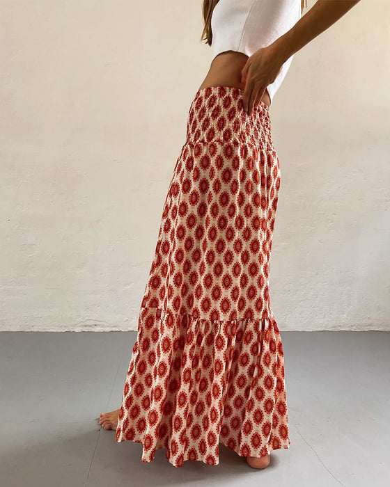 Pleated printed elegant skirt