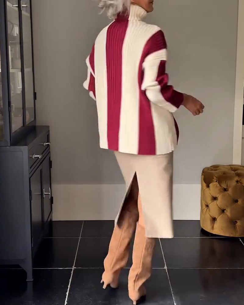 High Collar Vertical Striped Jumper