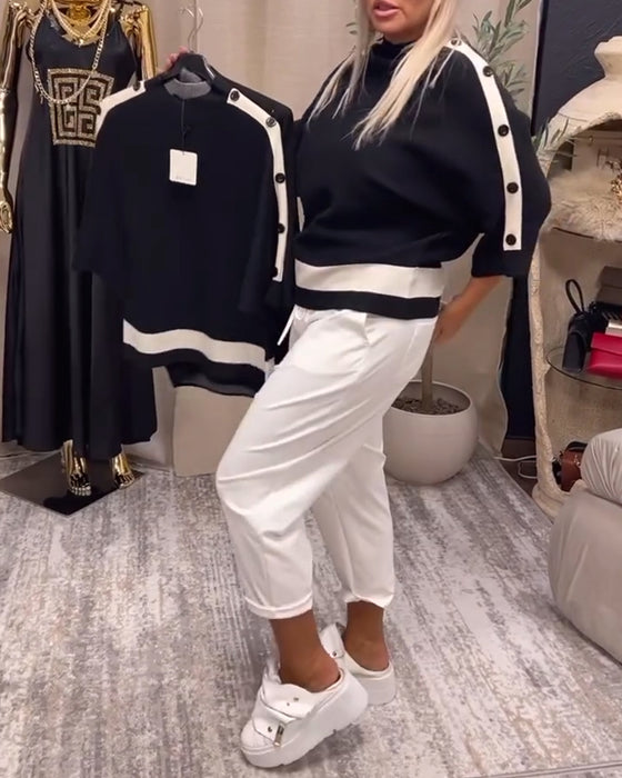 Colorblock button-down sweater