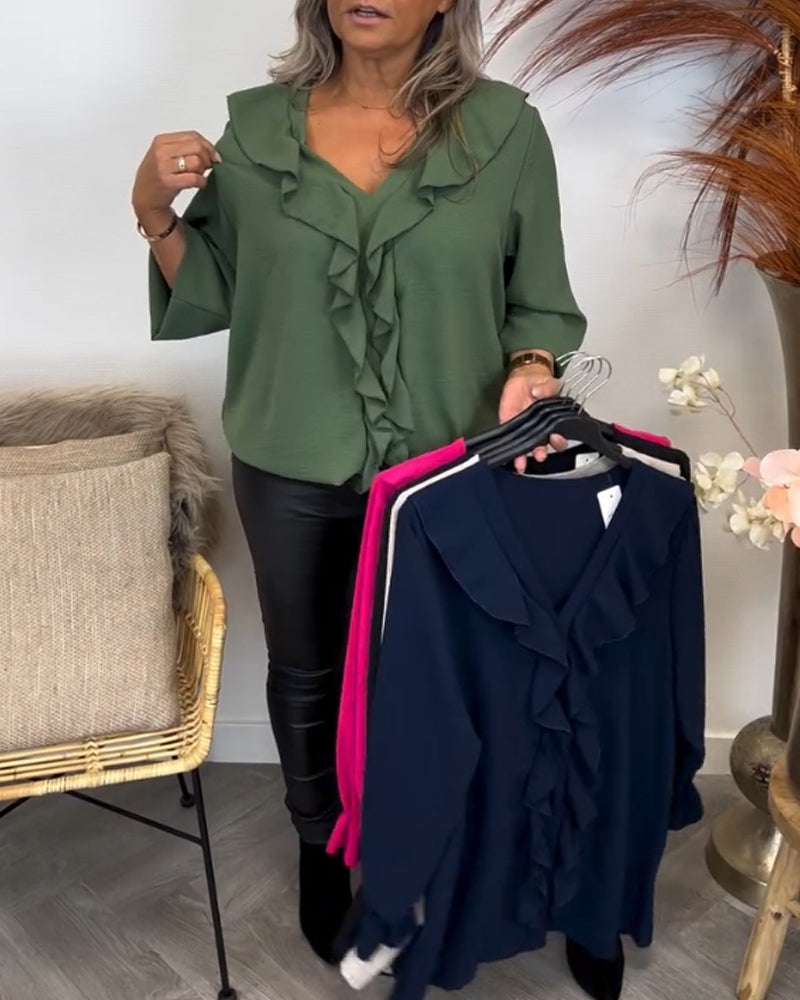 Solid Color Elegant Top with Ruffle