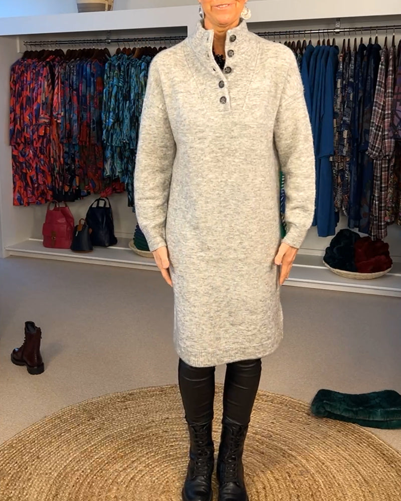 Button Turtleneck Fashion Sweater Dress