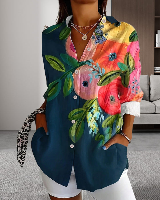 Printed Stand Collar Blouse
