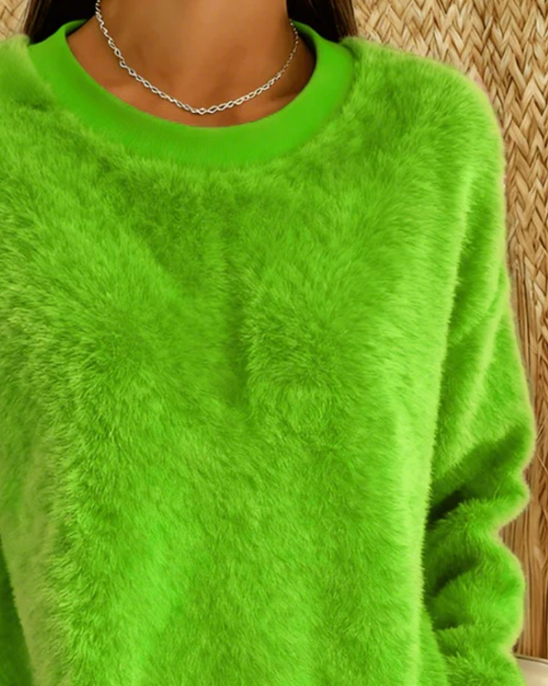 Solid Color Long-Sleeved Thick Sweatshirt