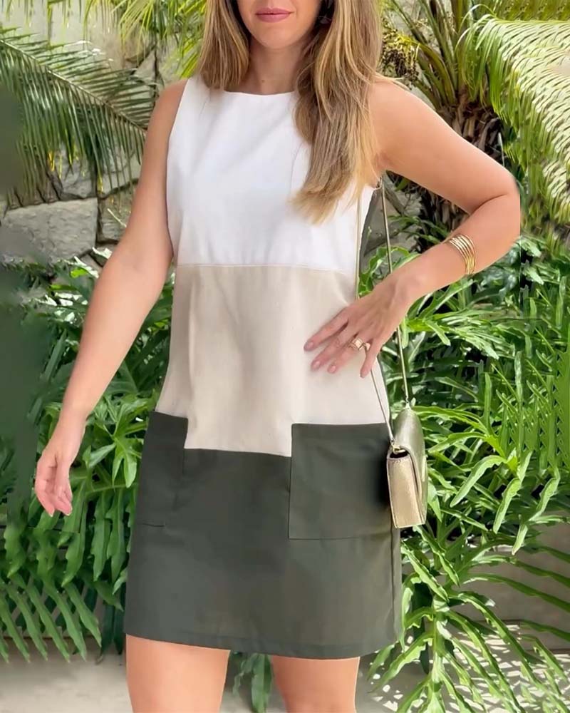 Sleeveless contrast pocket dress