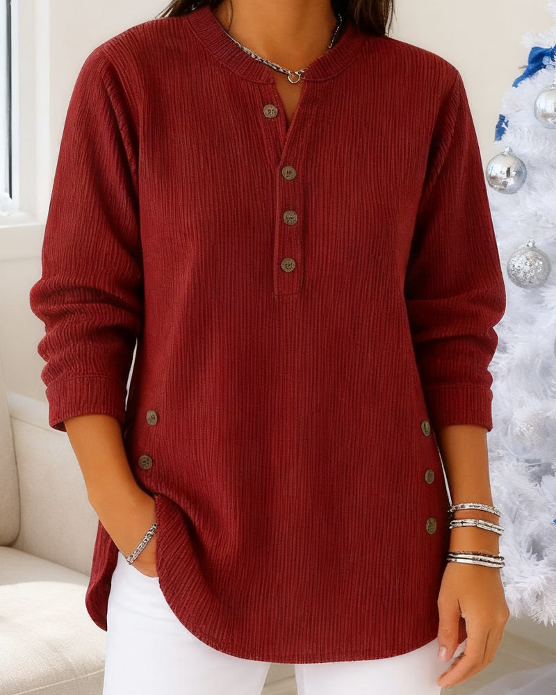 Fashionable Long-Sleeved Button-Down Top