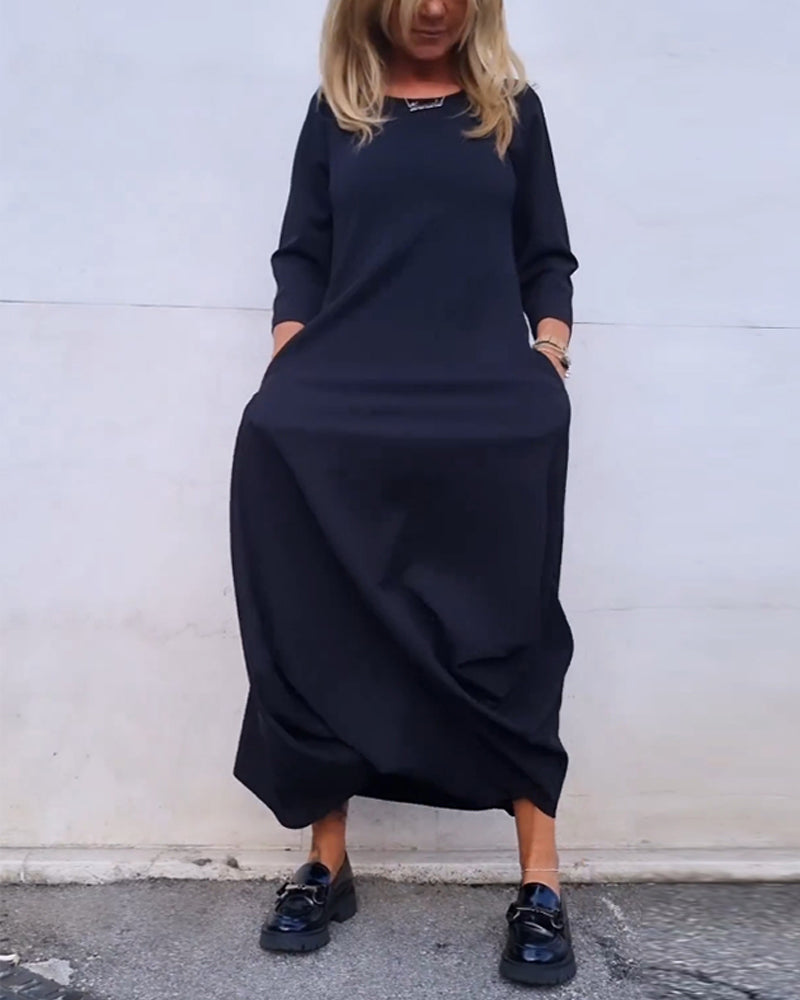 Simple solid color pocket dress