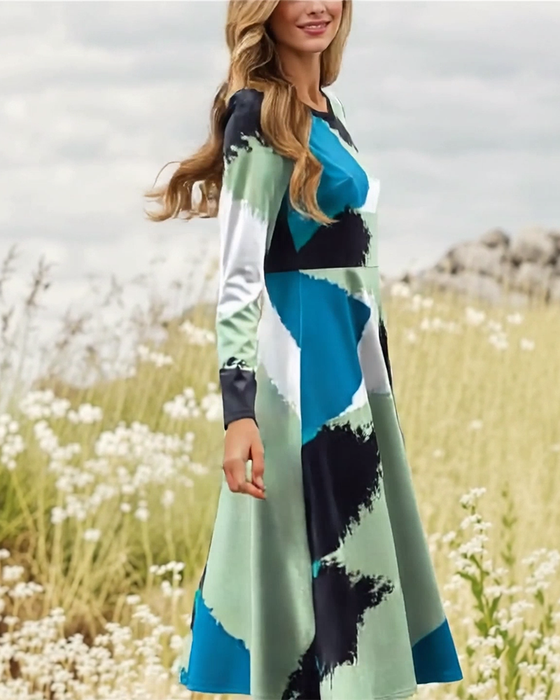 Casual Long-Sleeved Printed Dress