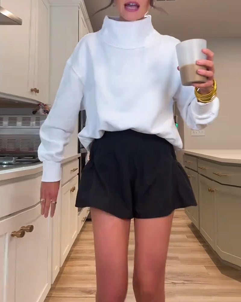 Turtleneck Fashion Casual Solid Color Sweatshirt