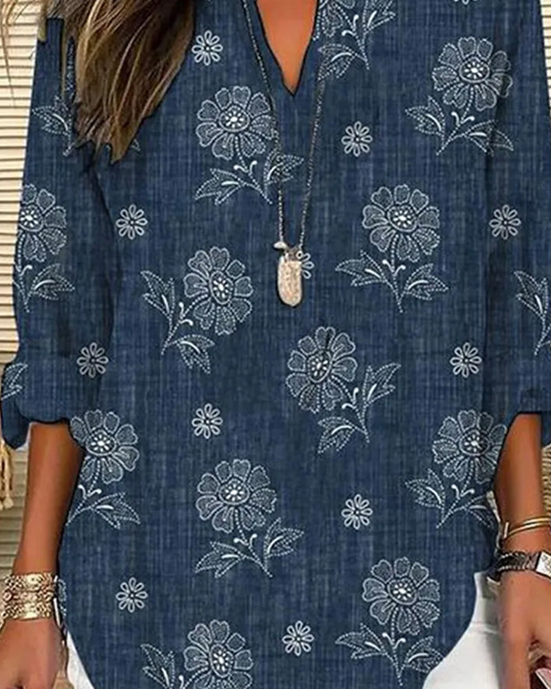 Floral print casual blouse