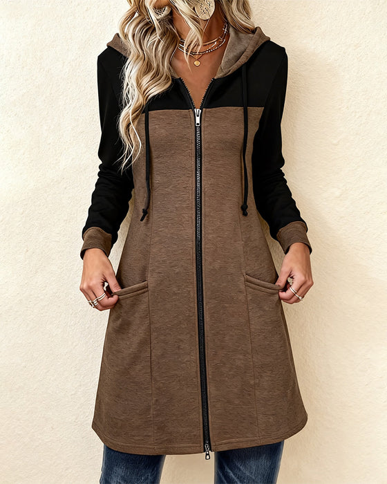 Zippered Color-Blocked Coat
