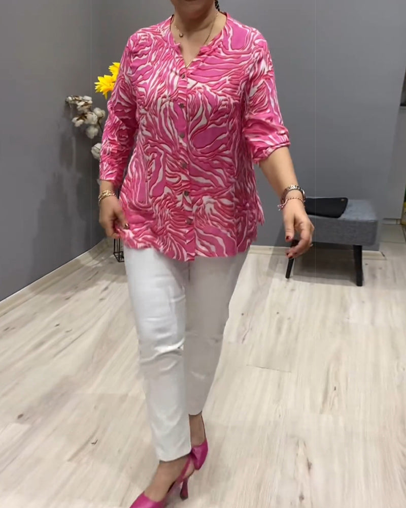 Long Sleeve Printed Shirt with Buttons
