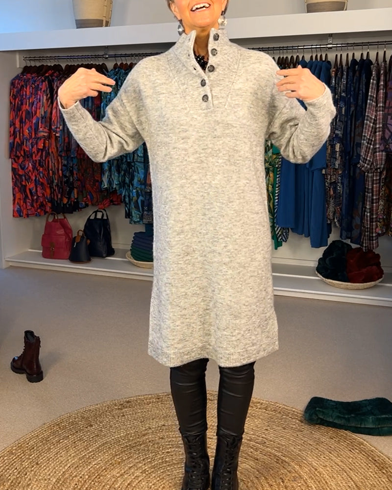 Button Turtleneck Fashion Sweater Dress