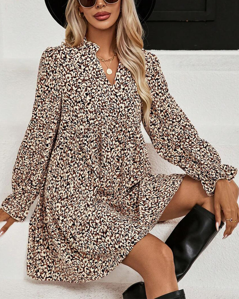 Leopard Print Temperamental V-Neck Dress