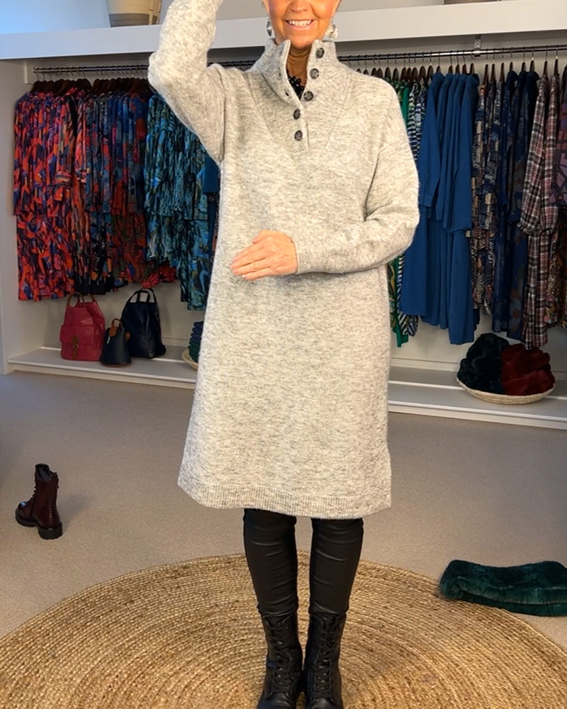 Button Turtleneck Fashion Sweater Dress