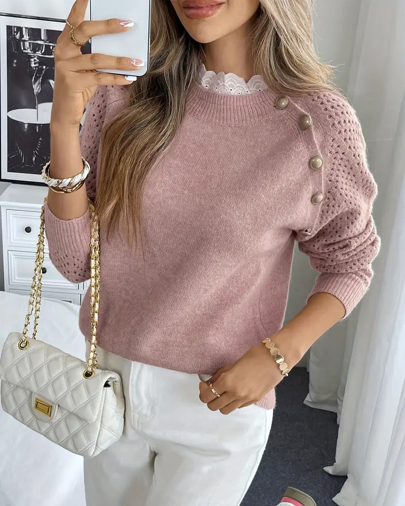 Elegant Ruffle Hollow Trim Jumper
