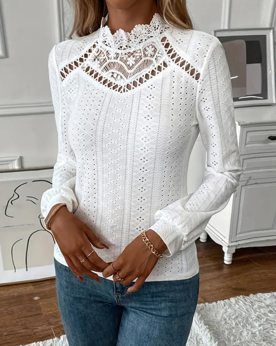 Lace Round Neck Long Sleeve Top