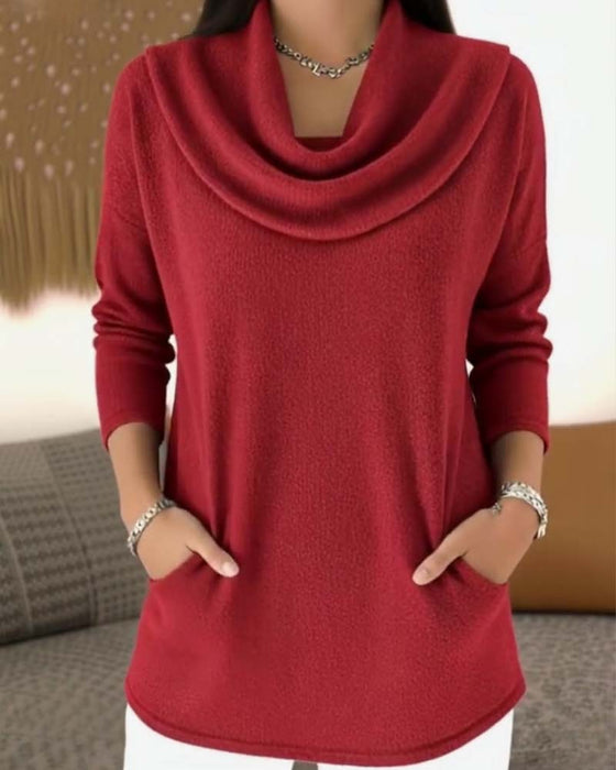 Cowl Neck Casual Long Sleeve Top