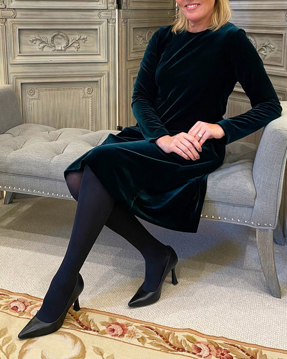 Pocket Velvet Dress with Round Neck